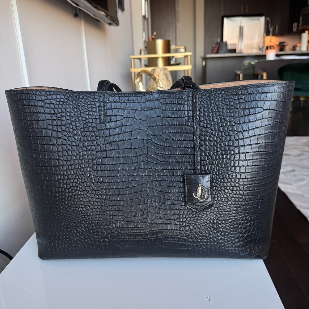 Jimmy Choo Black Croc Embossed Leather Tote